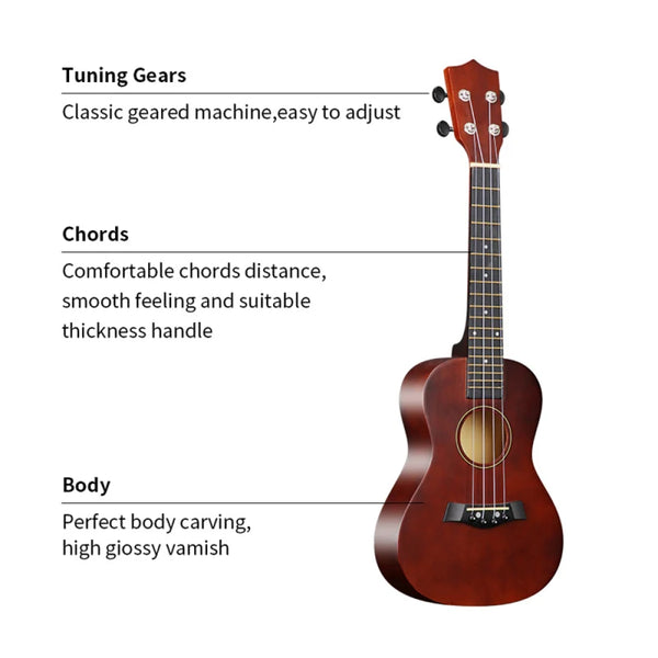 23 Inch Ukulele Kit with Bag Strings Strap Capo Pick Tuner for Beginners