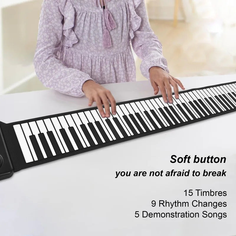 88 Key Portable Foldable Silicone Roll Up Piano for Home Practice