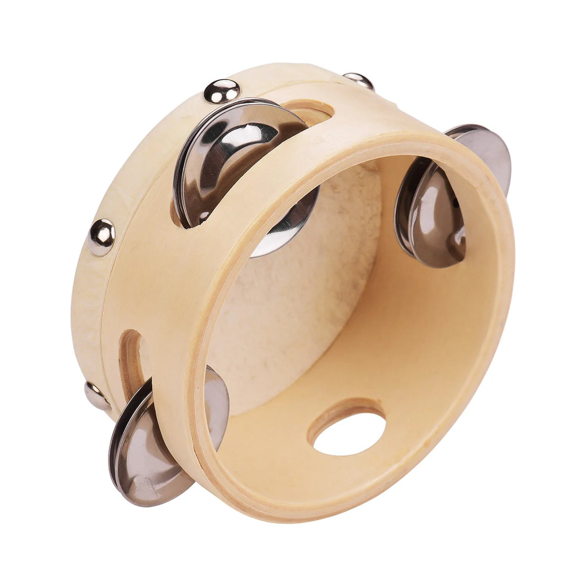 Hand Tambourine with Metal Single Row Jingles