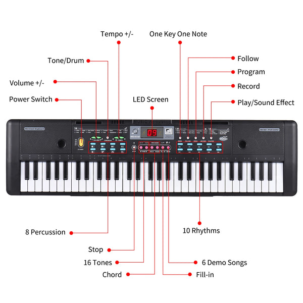 61 Keys USB Electronic Organ Kids Electric Piano with Microphone & Keyboard